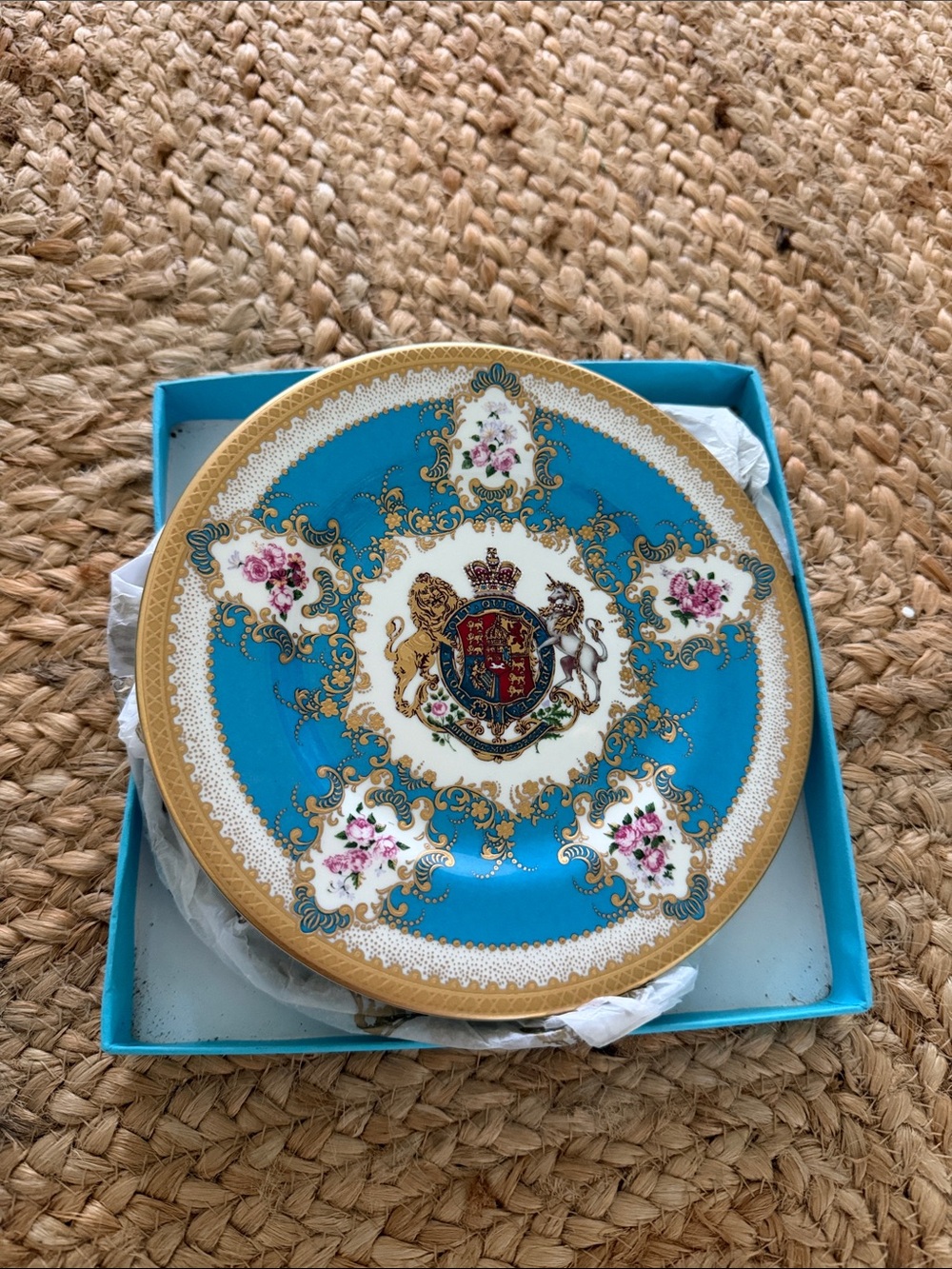 Ornate Blue and Gold Decorative Porcelain Plate